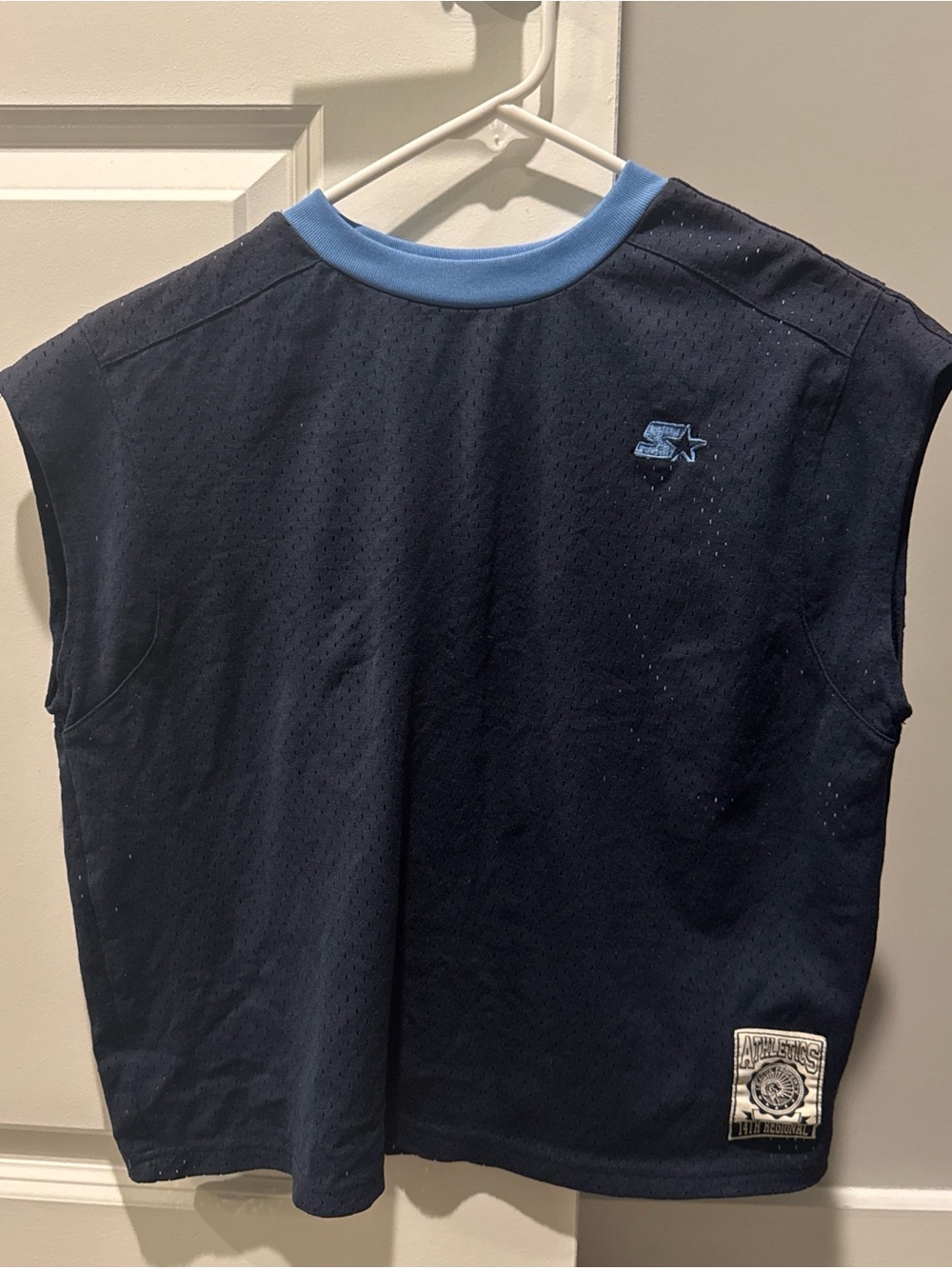 STARTER Navy Athletic Mesh Tank with White Patch